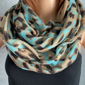 Blue and Brown Infinity Scarf with Animal Print